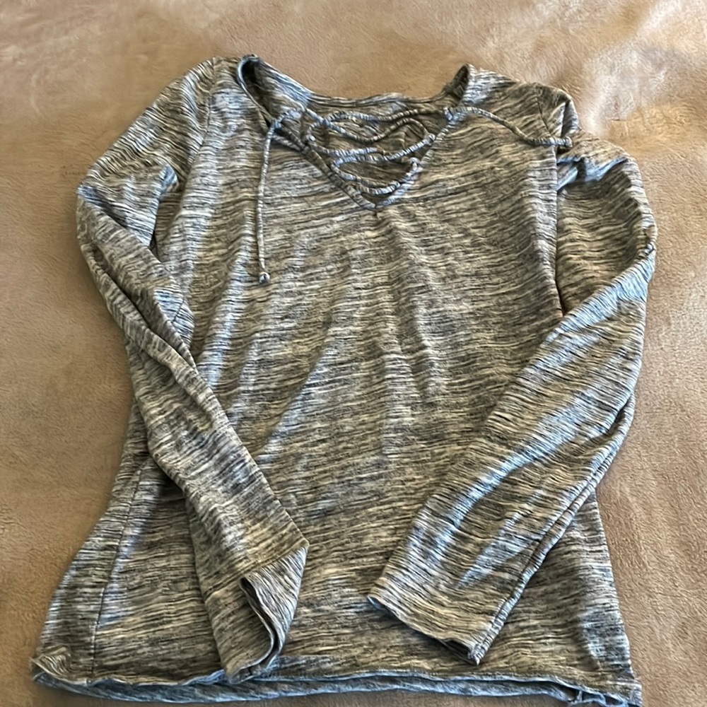 Grey and white lace up long sleeve